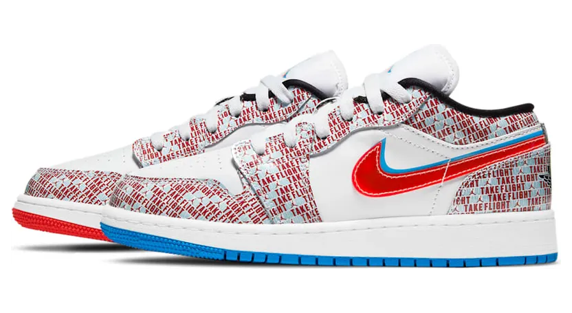 Air Jordan 1 Low SE (GS) Take Flight 3D “White / Bright Crimson / Black / Blue Hero” (DD1527-114)