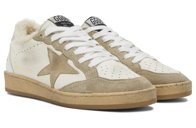 Golden Goose White & Taupe Shearling Ball Star Sneakers (GWF00117.F002464.10876) (4)