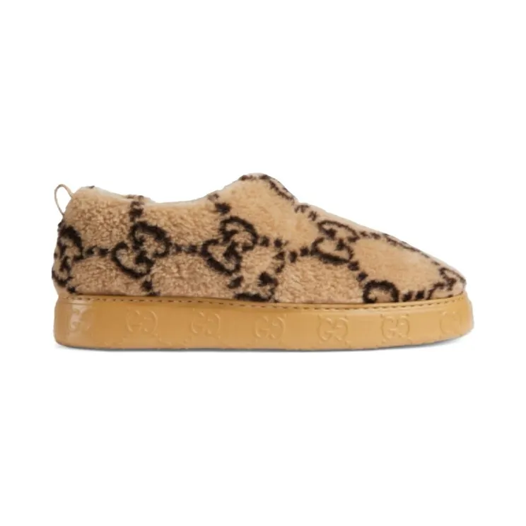 Gucci Interlocking G Embroidery Slipper Beige Ebony (762075 FACLO 9744)