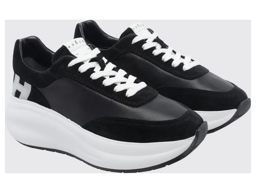 Hogan H696 Sneakers in Smooth Calfskin and Suede with Chunky Sole Black (HXW6960GG30UHC9999)