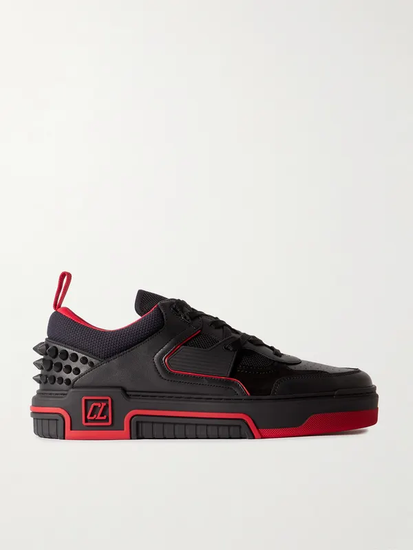 Christian Louboutin Astroloubi Spiked Leather, Suede and Mesh Sneakers Black (1240578)
