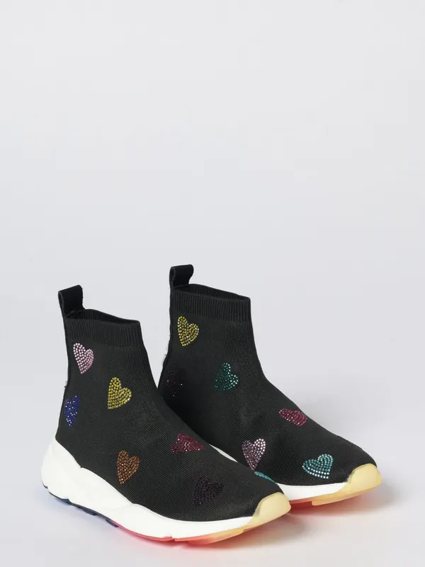 Kurt Geiger Stretch Knit Sneakers with Heart Rhinestones Black (5371805609BLACK/COMB)