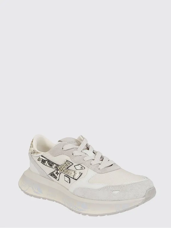 Premiata Laurin Leather and Mesh Sneakers with Rhinestones Brown (LAURIN8183)