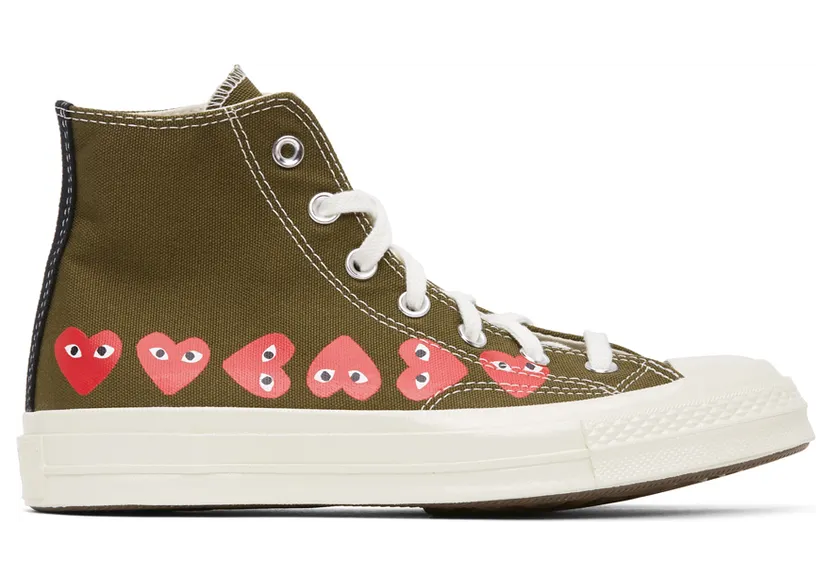 Comme des Garçons Play Khaki Converse Edition Multiple Hearts Chuck 70 High Sneakers (P1K116)