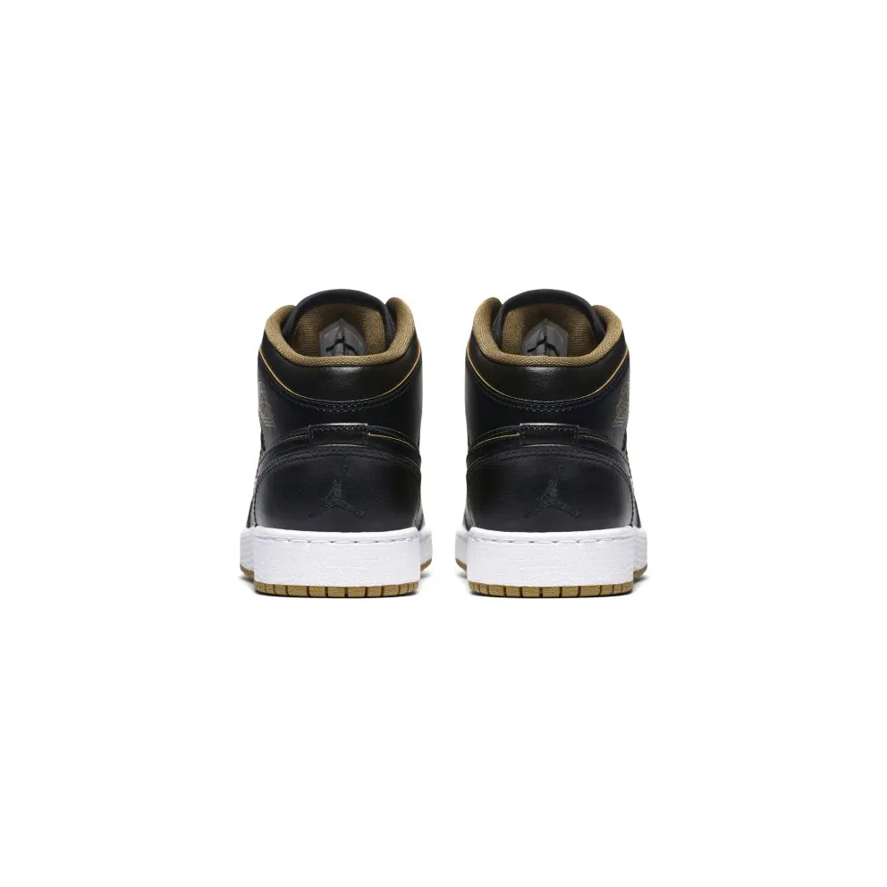 Jordan 1 Mid Black Metallic Gold (GS) Black/Black-Metallic Gold-White (554725-042)
