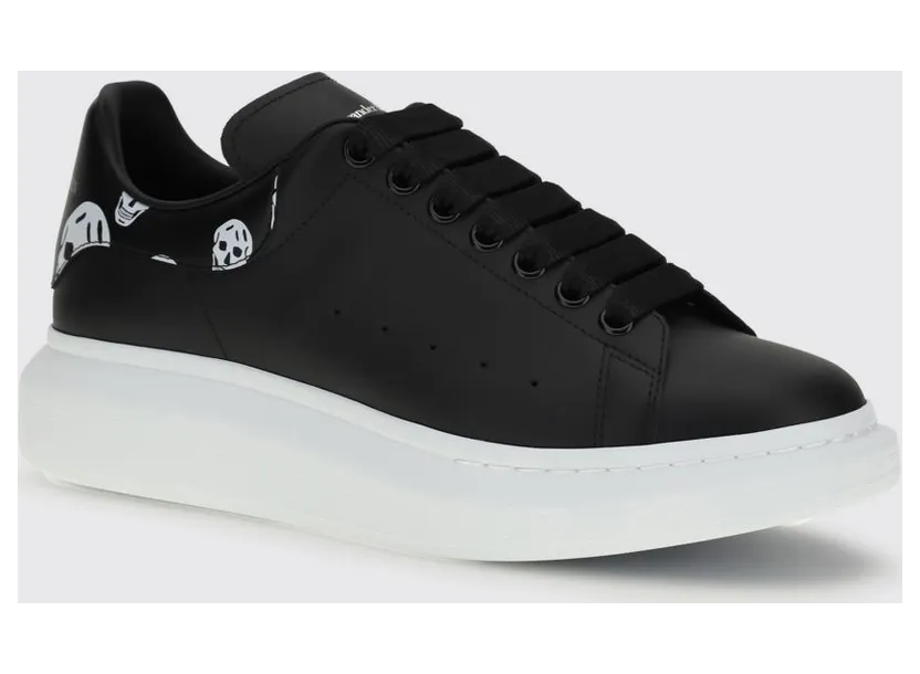 Mcqueen Oversize Leather Sneakers with Skull Print Black (553680WIAKB1016)