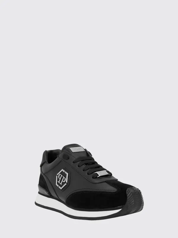 Philipp plein Leather and Suede Low-Top with Hexagon Logo and Monogram Black (UAFSUSC1074PLE005N02)
