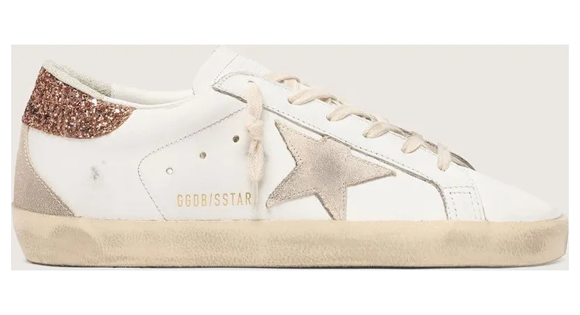 Golden Goose Super-Star With A Suede Star And Peach-Pink Glitter Heel Tab (GWF00102.F004489.11471)