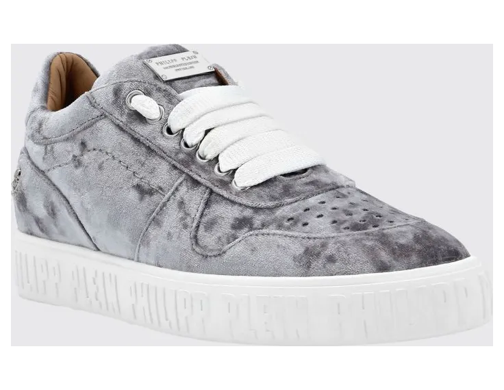 Philipp plein Hurricane Low Top Velvet Sneakers with Skull Application Grey (SABSWSC2340PTE003N10)