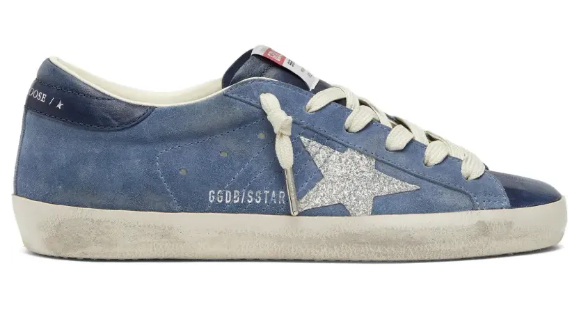 Golden Goose Super-Star Sneakers aus Wildleder mit Glitzerstern – Blau (GWF01002F008569)