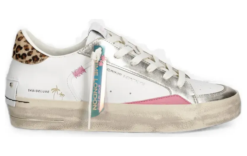 Crime London Sneakers im Metallic-Look mit Leopardenprint – Weiß (29153PP8)