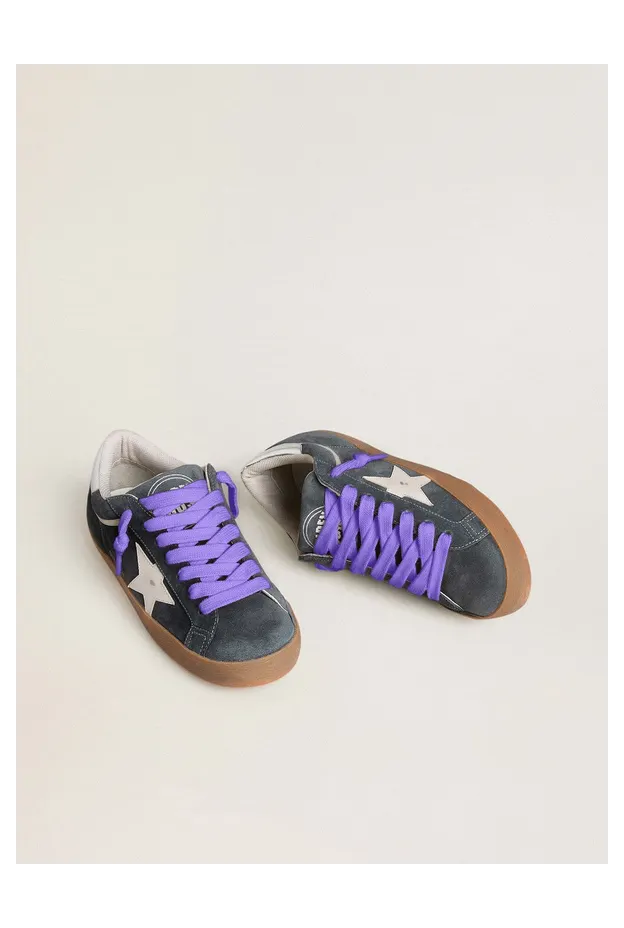Golden Goose Super-Star In Gray Suede With White Leather Star And Silver Leather Heel Tab (GMF01005.F007875.50966) (3)