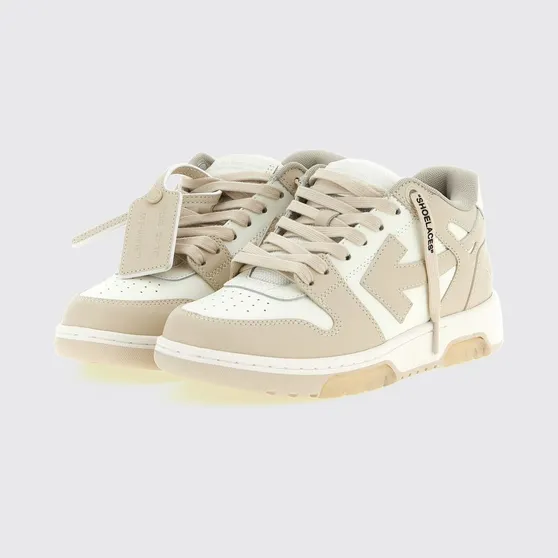 Off-White Out Of Office Bicolor Leather Sneakers with Applied Logo Beige (W259C9L0060161)