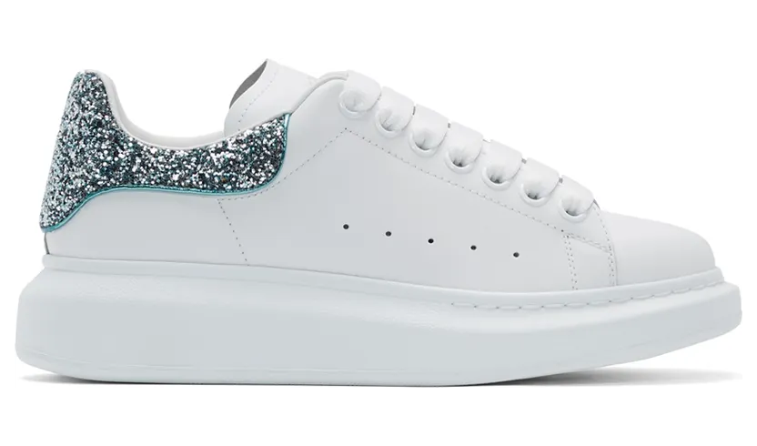 Alexander McQueen White & Blue Glitter Oversized Sneakers (558945WHNBK)