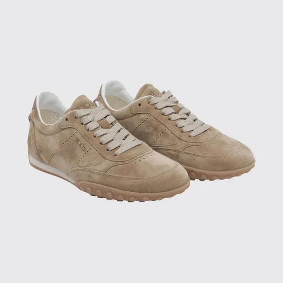Tod’s Low-Top Suede Sneakers with Iconic Rubber Pebble Sole Beige (XXW13M0KO30VKDC806)