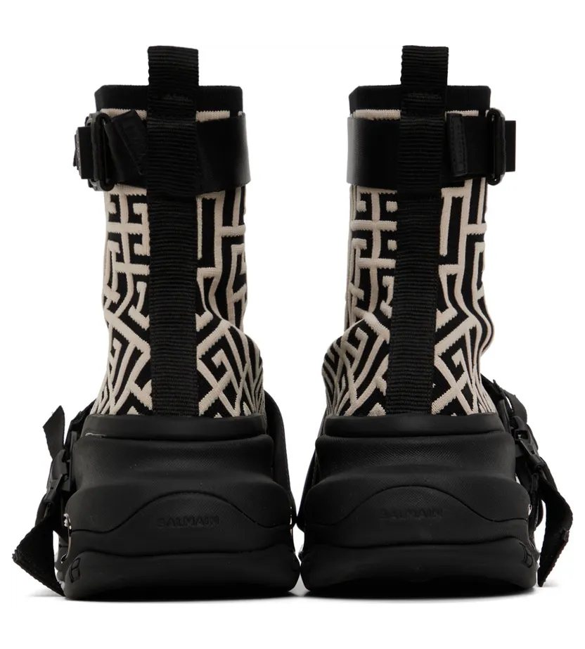Balmain Black & White B-Bold High-Top Sneakers (YM1VH284TKPO) (2)