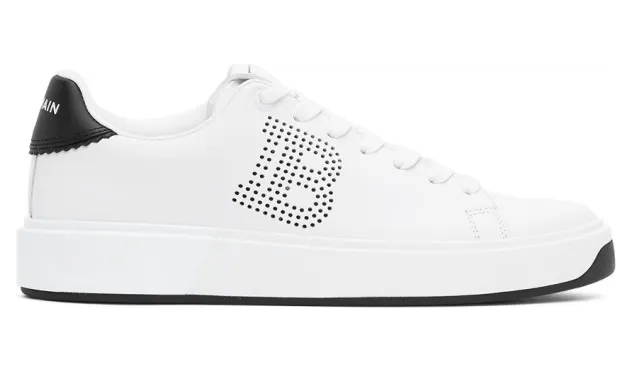 Balmain White and Black Perforated B-Court Sneakers (UN1C538LSCP)