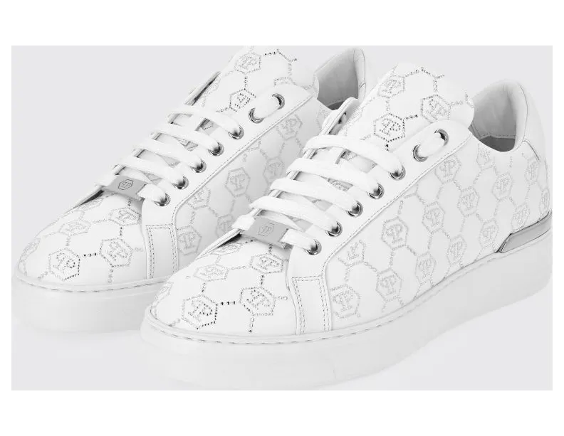 Philipp plein Leather Sneakers with Rhinestone Hexagon White (AAESUSC0866PLE005N01)