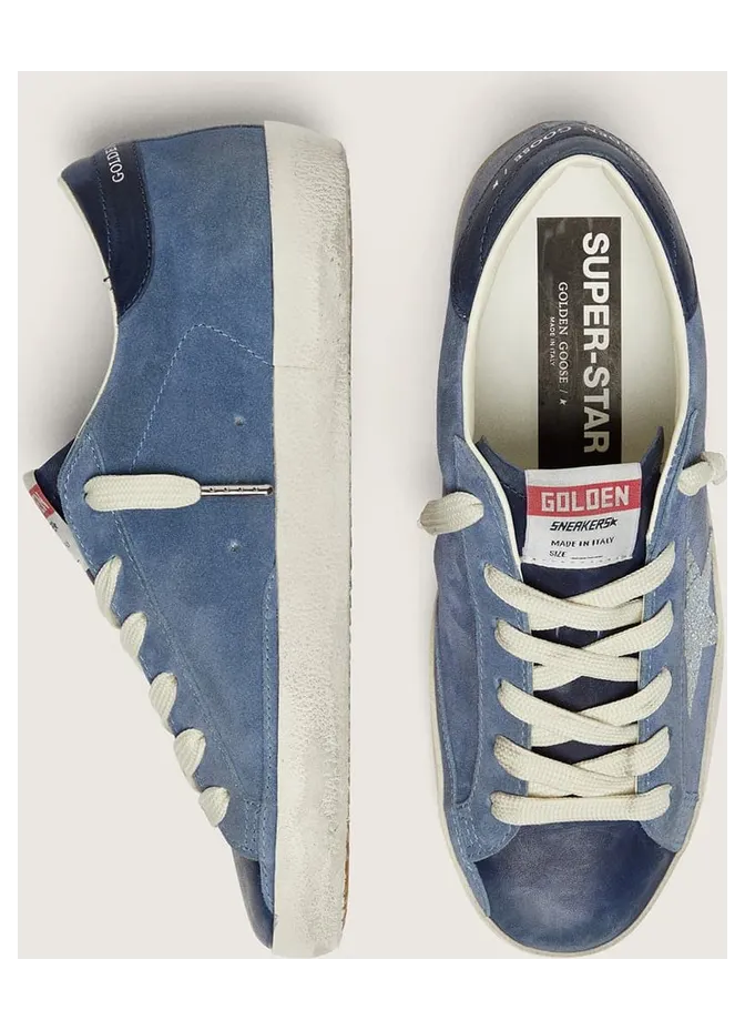 Golden Goose Women’S Super-Star In Denim-Blue Suede With Silver Glitter Star (GWF01002.F008569.51122) (3)