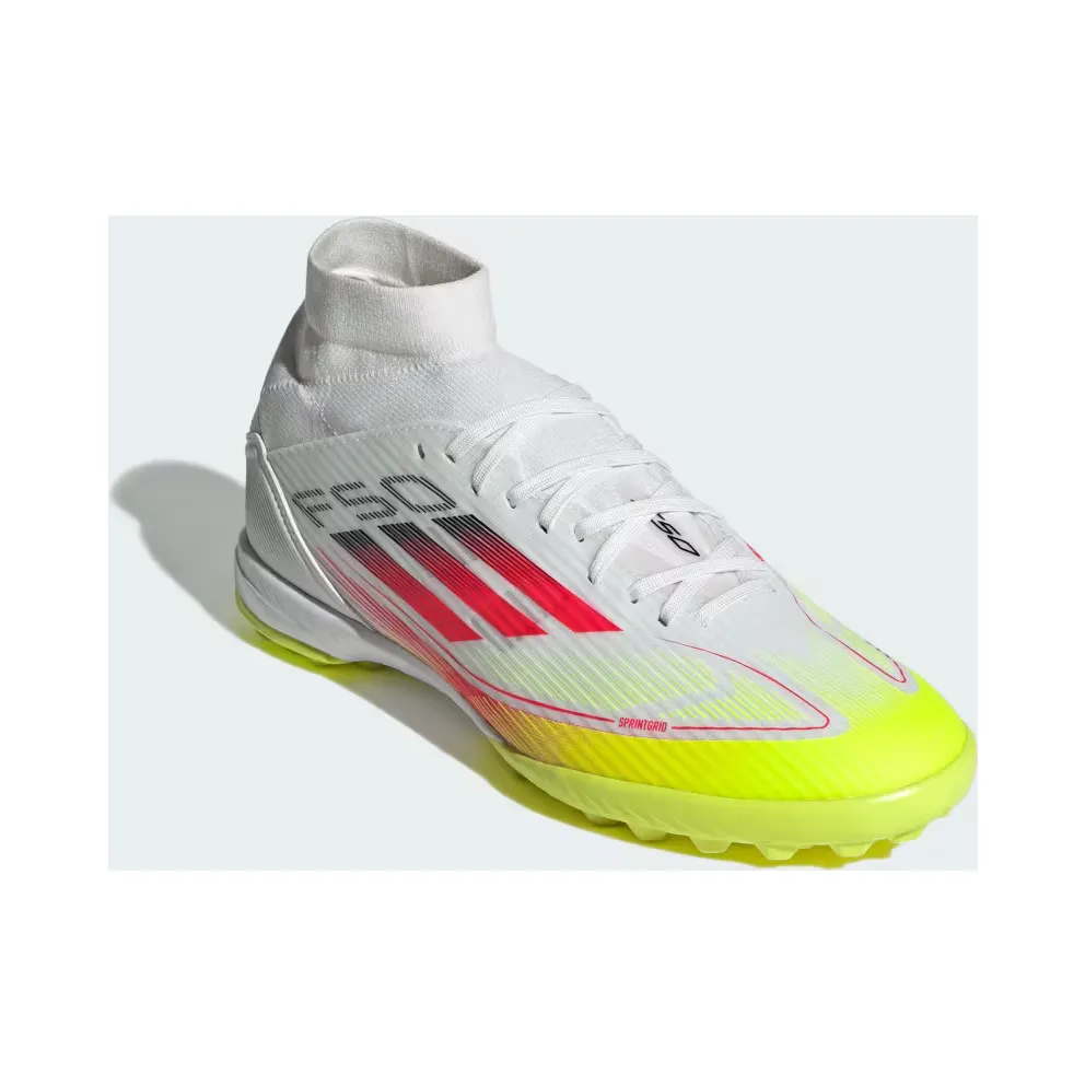 adidas F50 League Mid Turf Boots “Cloud White / Lucid Red / Solar Yellow” (IH3864)