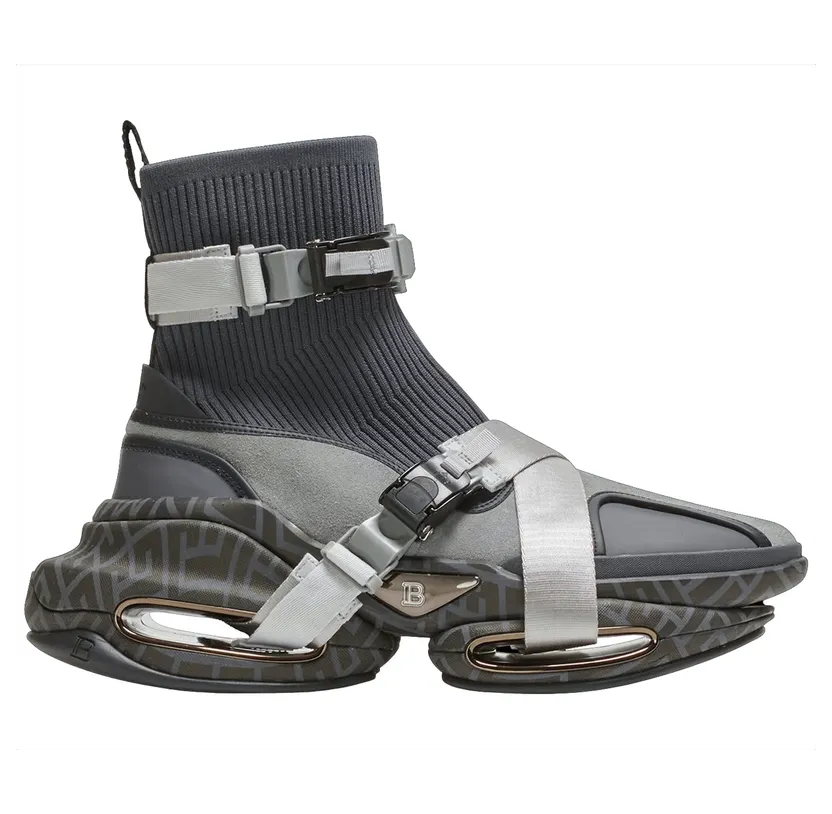 Balmain B-Bold High-Top Knit Grey Strap (YM0VH316TSLE)