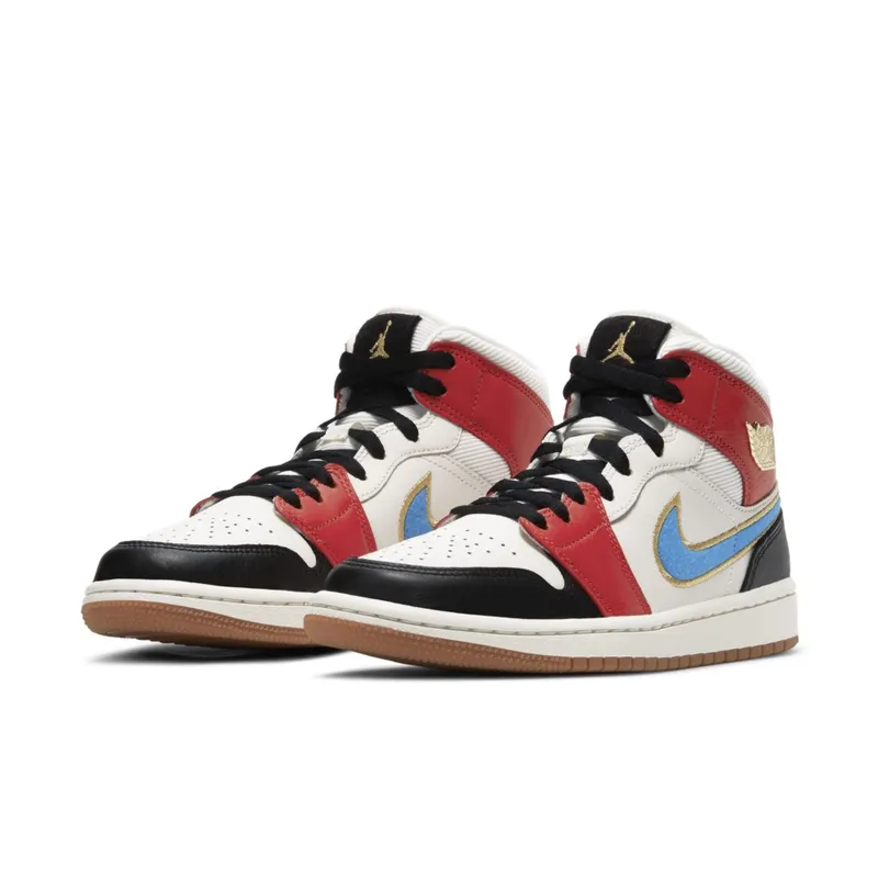 Jordan 1 Mid Sail Red Black Blue Sail/Metallic Gold-Gym Red-Black (DC1426-100)