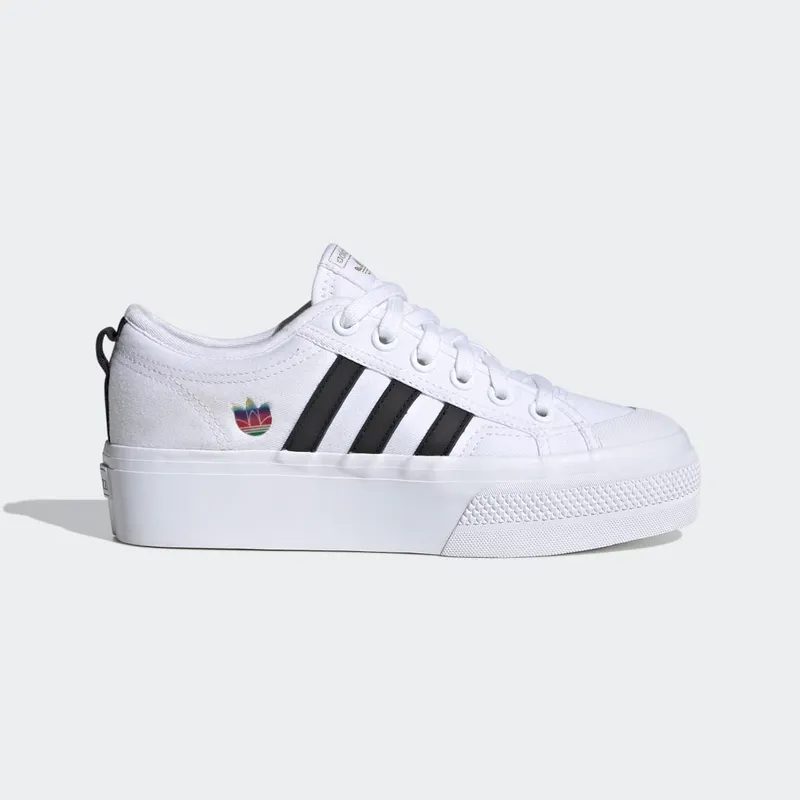 Adidas Nizza Platform ‘Colorful Trefoil’ Cloud White/Core Black/Gold Metallic (FX8538)