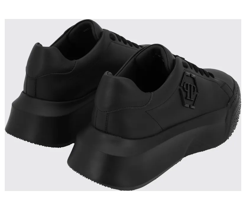 Philipp plein Low-Top Leather Sneakers with Hexagon Logo and Platform Sole Black 1 (UAFSUSC1081PLE010N0202) (2)