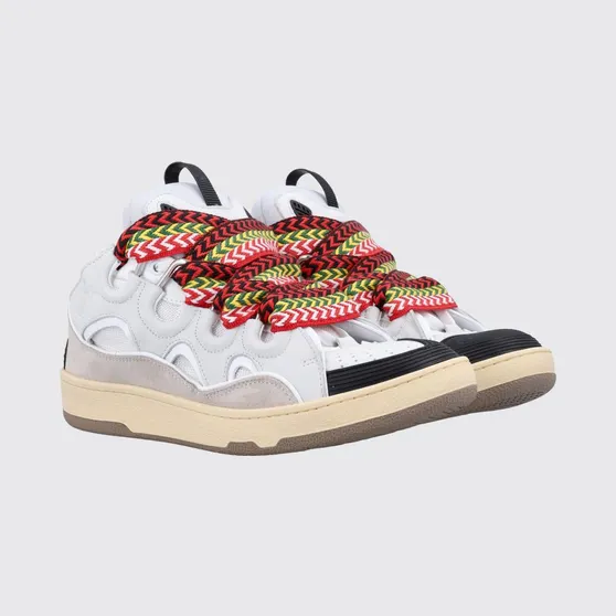 Lanvin Curb Low-Top Sneakers in Leather and Mesh with Oversized Laces White (FUSKDK12DRA300)