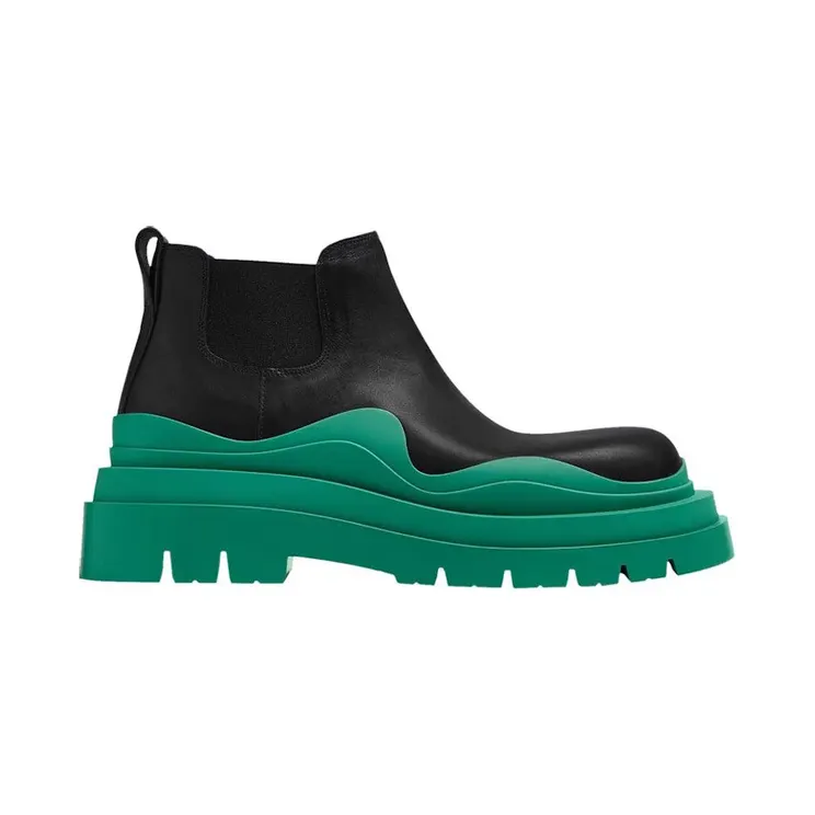 Bottega Veneta Tire Boot Mid Black Acid Turquoise (630281VBS501489)