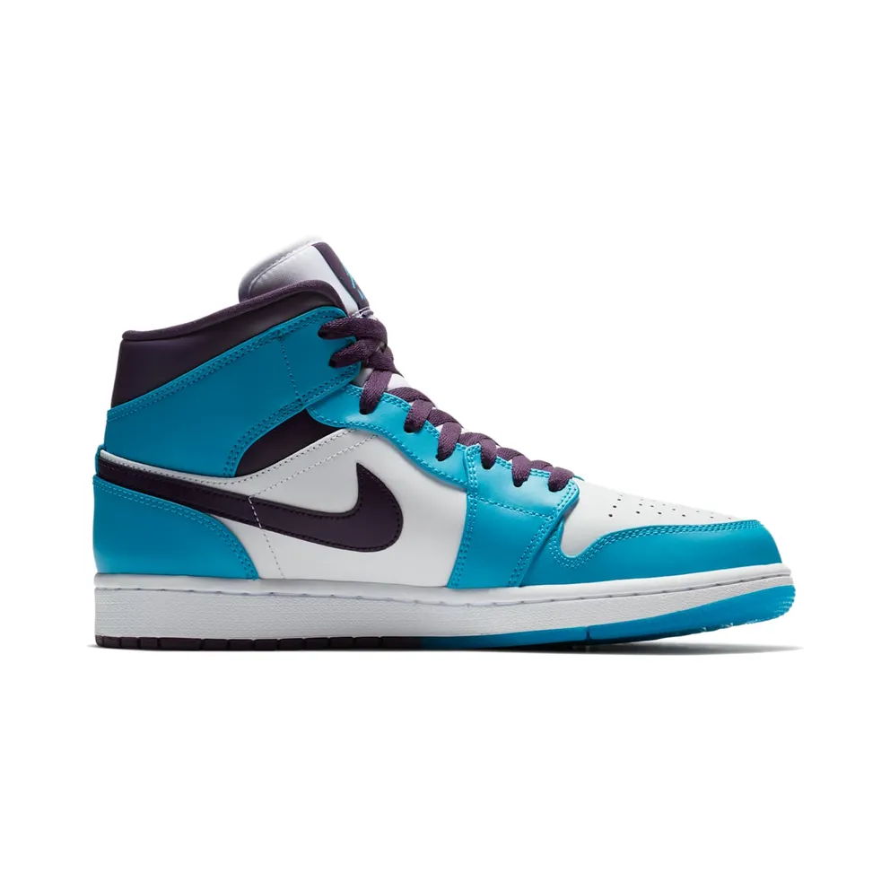 Jordan 1 Mid Hornets Blue Lagoon/Grand Purple-White (554724-415)
