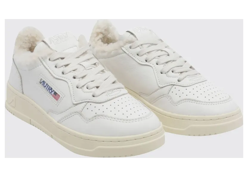 Autry Medalist Low Sneakers in Leather with Animalier Pony Hair Inserts White (AULWSR01)