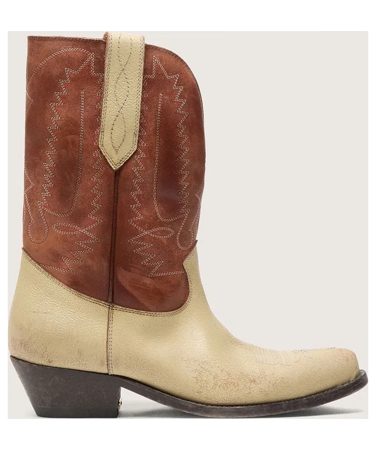 Golden Goose Women’S Wish Star Low Boots In Beige And Brown Leather With Embroidery (GWF01050.F008201.15684)