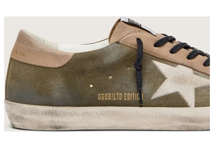 Golden Goose Men’S Super-Star Ltd In Olive-Green Suede With Cream Embroidered Star (GMF01112.F008587.35999) (4)
