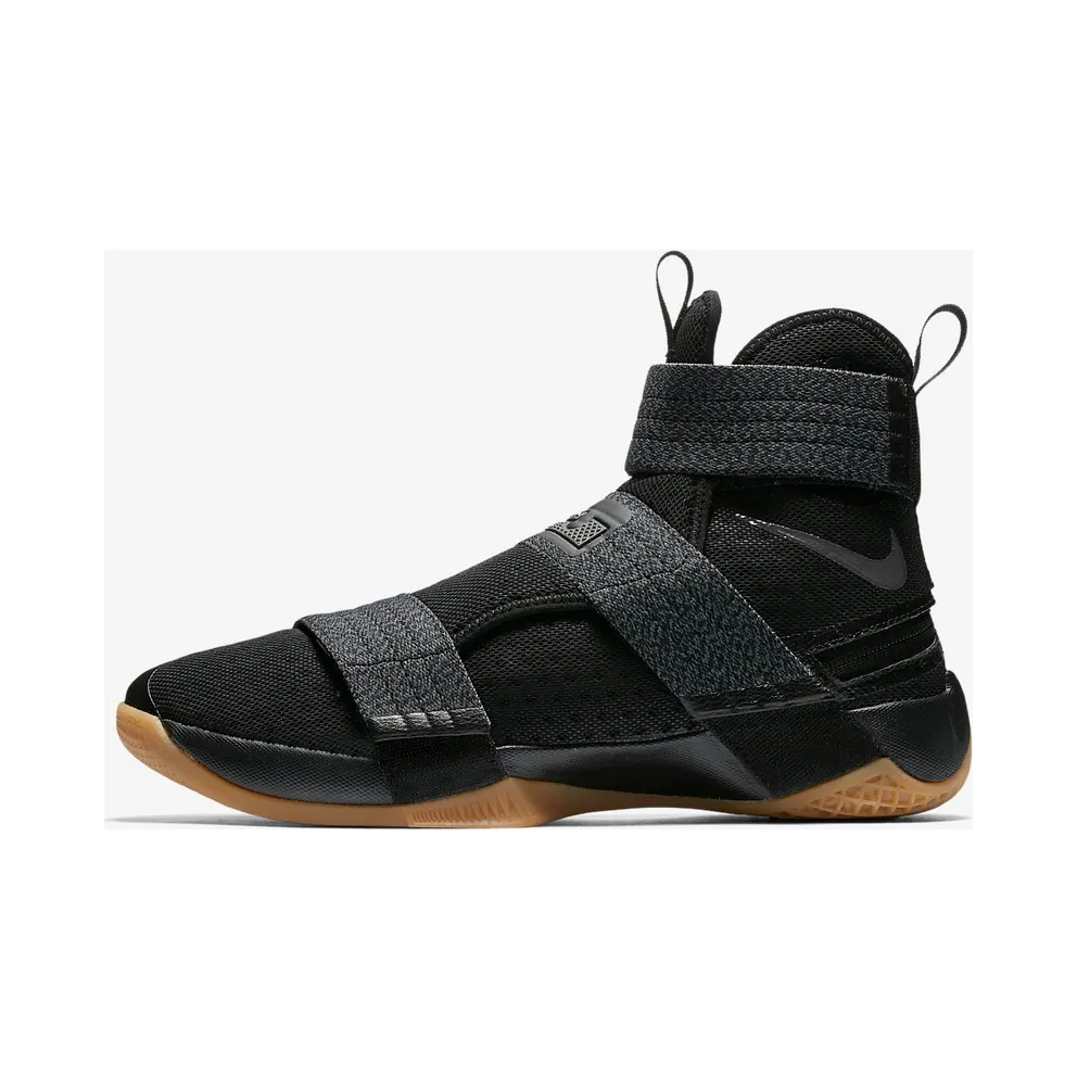 LeBron Soldier 10 “FLYEASE” Black/Gum Medium Brown-Metallic Dark Grey (917338-009)