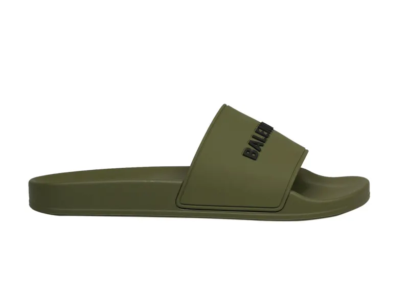 Balenciaga Pool Slides Khaki Black 3D Logo (565826 W1S80 3310)