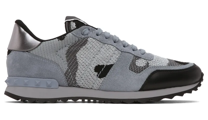 Valentino Garavani Grey Mesh Camouflage Rockrunner Sneakers (WY0S0723YTA)