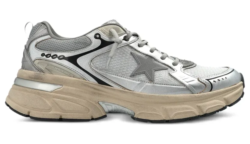 Golden Goose Lightstar aus grauem Mesh und silberfarbenem Nappaleder mit grauem TPU-Stern (GMF00724F007843)