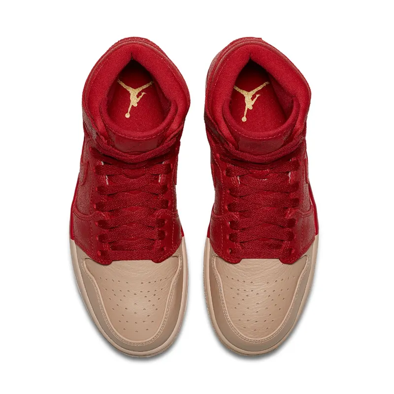 Air Jordan Womens Nike AJ I 1 Retro High Premium PRM ‘Dipped Toe Pack’ Red Tan (2018) (AH7389-607)