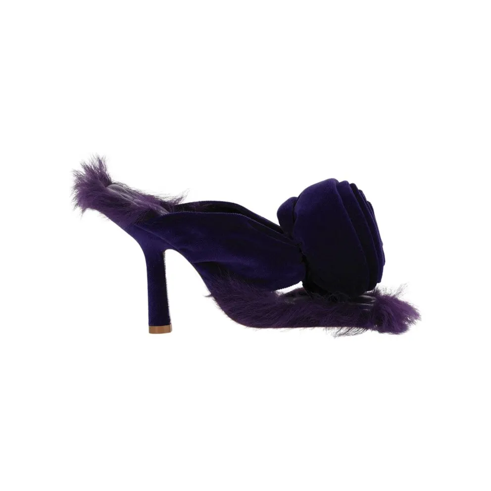 Burberry Step Rose Velvet Heeled Sandals Purple (8075600)