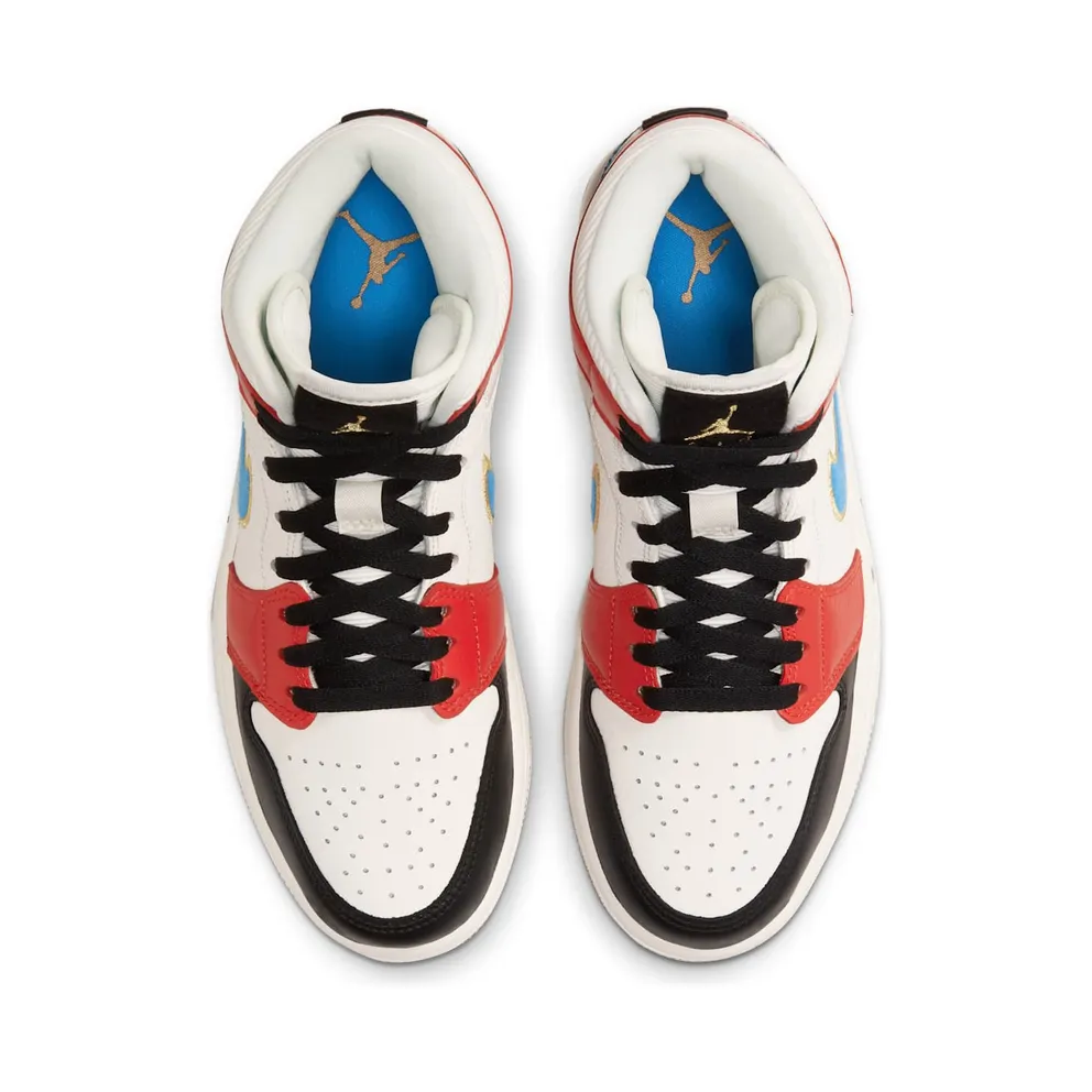 Jordan 1 Mid Sail Red Black Blue Sail/Metallic Gold-Gym Red-Black (DC1426-100)