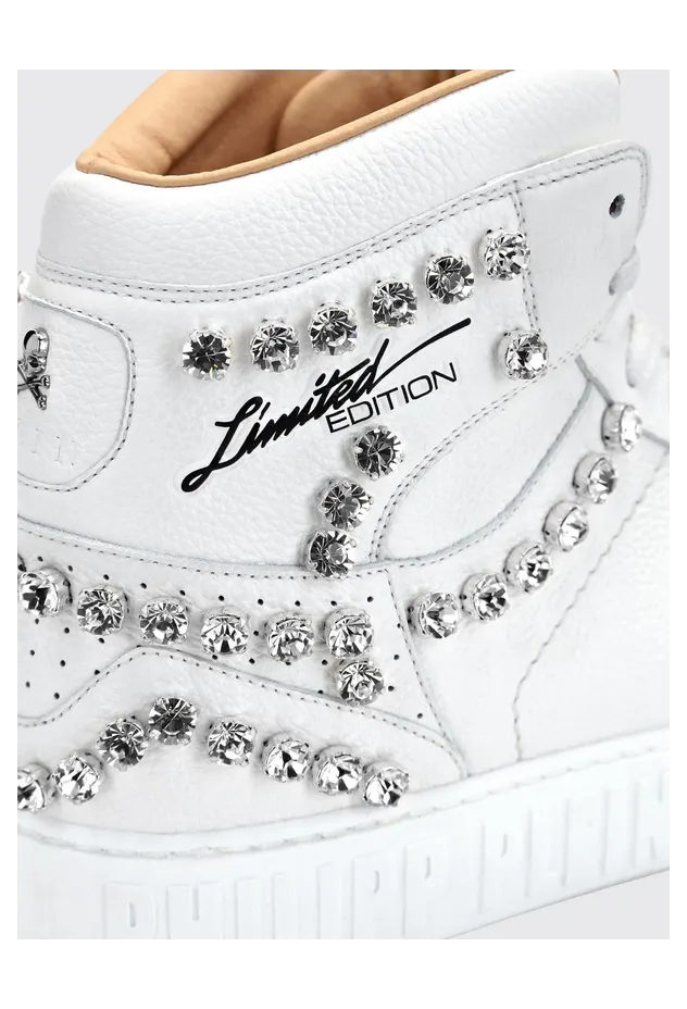 Philipp plein Limited Edition High-Top Leather Sneakers with Crystals White (SABSMSC3393PLE010N01) (2)