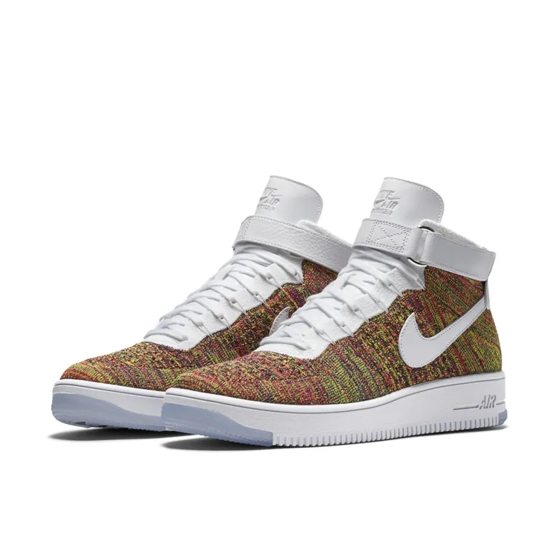 Nike Air Force 1 Mid Flyknit Multi-Color White Volt/Bright Crimson-Court Purple-White (817420-700)