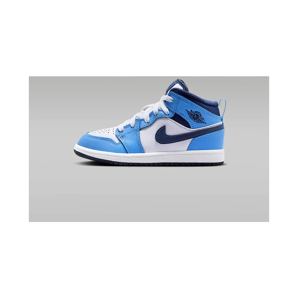 Jordan 1 Mid “University Blue / White / Sail / Midnight Navy” (DQ8424-405)