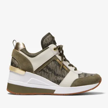 Michael Kors MK Georgie Animal Print Logo and Leather Trainer – Olive (43F2GEFS3B-0310)