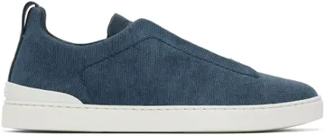 Ermenegildo Zegna Blue Canvas Triple Stitch Sneakers (LHTYE-A4841X)
