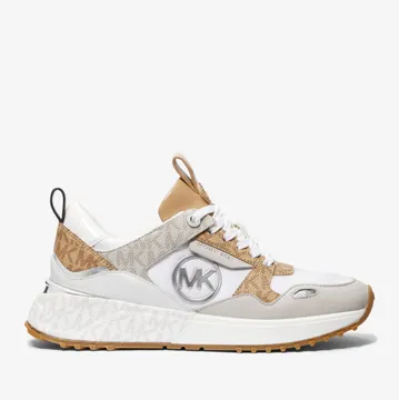 Michael Kors MK Theo Leather and Two-Tone Logo Trainer – Camel Combo (43S3THFS1D-0251)