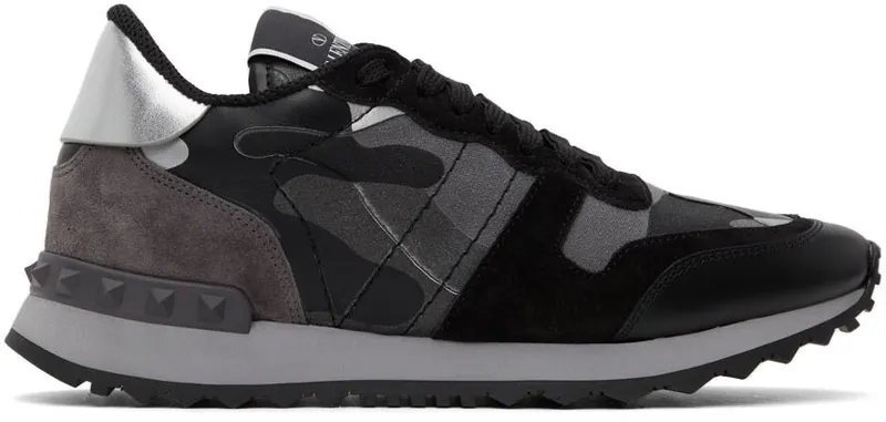 Valentino Garavani Black & Silver Camo Rockrunner Sneakers “Black/Silver/Camo” | WW2S0291QUM