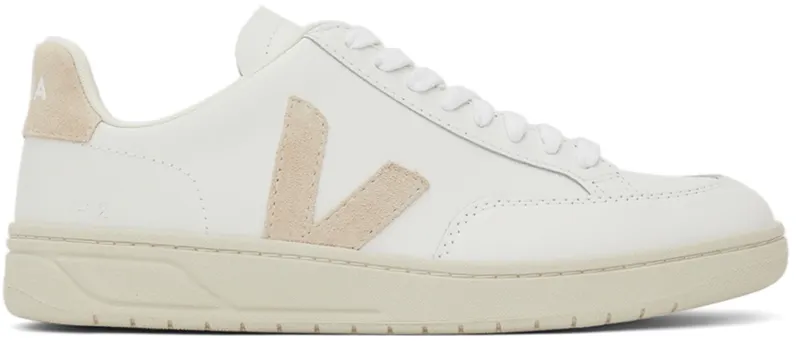 Veja White & Beige Leather V-12 Sneakers | XD0202335