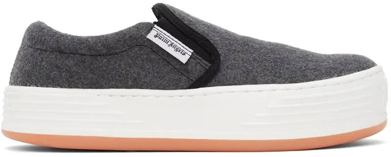Palm Angels Grey & White Flocked Snow Slip Sneakers “Grey/White” | PMIA063F21FAB0020901